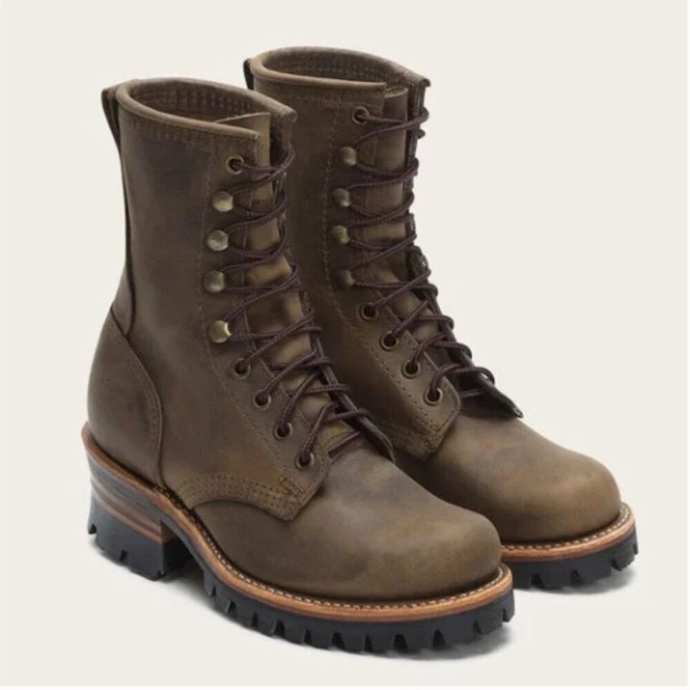 Frye Logger 8G Brown Leather Distressed LaceUp Lug Sole Work/Hiking Moto Bootie - Picture 2 of 14